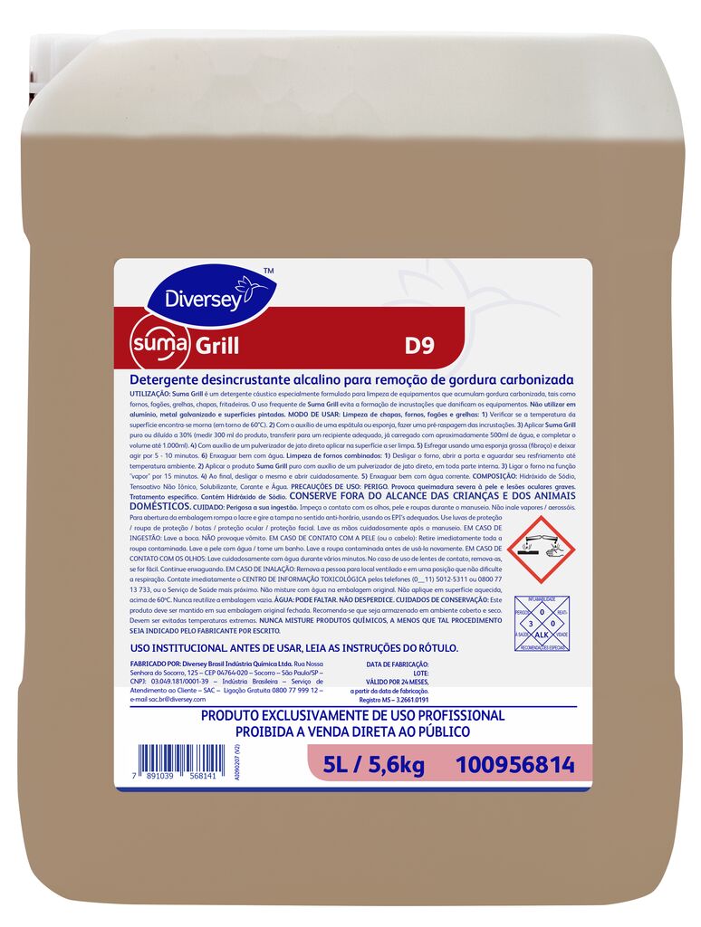 SUMA GRILL 5L - DETERGENTE DESINCRUSTANTE ALCALINO PARA REMOÇÃO DE GORDURA CARBONIZADA